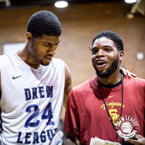 Paul George played for Nick Young's Drew League team M.H.P. in July 2014.
