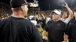 Chip Kelly (Oregon/Philadelphia) will meet up against Jim Harbaugh (Stanford/San Francisco) to try and stay undefeated in the Pac-12, I mean, NFL. (PC: ESPN)